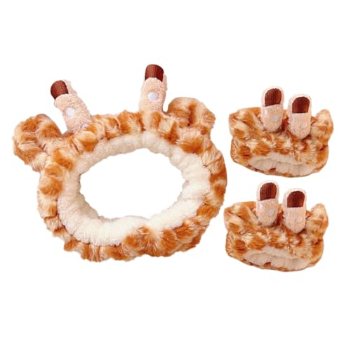 OSOLADY 長?鹿デザイン スパヘッドバンド リストバンド 防水メイク用ヘッドバンドと洗顔用リストカフス 便利な