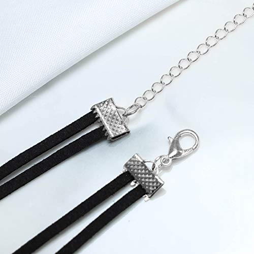 Tseanyi Boho Leather Necklace Choker Short Black Layered Suede Necklaces Chain Hollow Circle Necklaces Jewelry For Women And Girls (Black Cord With Silver Circle) #TOP6