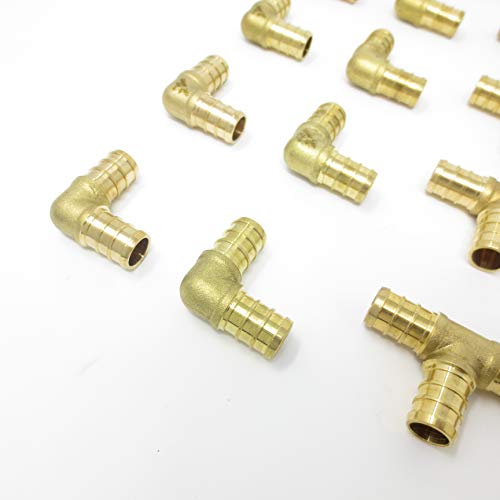 (30 Pieces) 1/2" Brass Pex Fittings For 1/2 Inch Pex Pipe (10 - Elbow, 10 -Tee, 10 - Coupler/Straights) Kit For Domestic Water And Radiant Heating, Dzr And No-Lead Brass Crimp Cinch System Pex Guy #TOP2