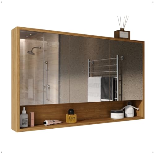 Armário de Banheiro 90cm 3 Portas Espelheira (Madeirado)