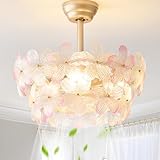 MizWacky Gold Crystal Fandelier Ceiling Fans with Lights, 20' Gold Flower Chandelier Ceiling Fan with Light Remote Control, Caged Mid Century with 6 Speeds for Bedroom, Nursery, Living Room (Pink)