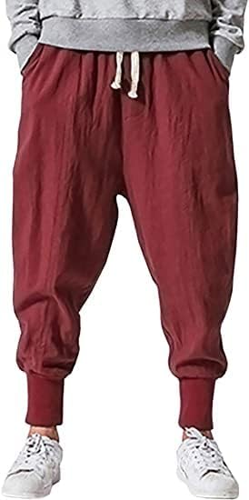 Pengfei Men's Joggers Pants Drawstring Elastic Pockets, Red, Large