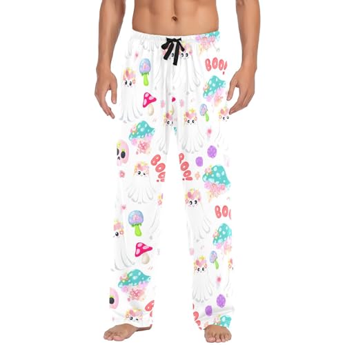 Spirits with Flower Pattern Men's Cotton Pajama Pants with Pockets and Drawstring Comfortable and Stylish,S2