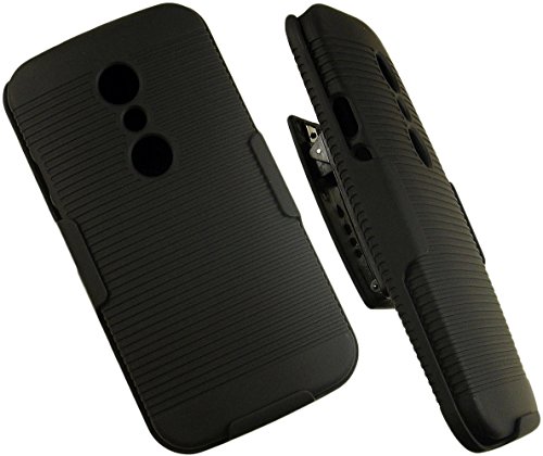 NAKEDCELLPHONE'S Black Hard CASE + Belt Clip Holster w/Stand for Motorola Moto-G 2nd GEN 2014