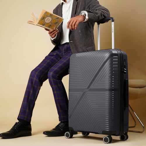 Image of Stony Brook Nasher Miles Axis 75 Cm 28 Inch Polypropylene Hard-Sided 4 Wheels Spinner Check-in Luggage Trolley Bag (Dark Grey)