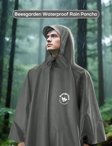 Beesgarden Leichter Wasserdichter Regenponcho mit TPU-Beschichtung, 8000mm Wasserdichte Bewertung, Damen Herren Tragbares Atmungsaktiver Wiederverwendbar Regenjacken für Wandern Angeln Fahrrad Camping