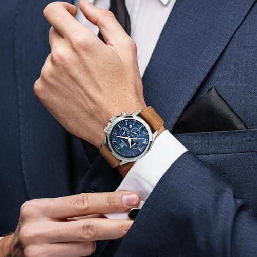 Image of BENYAR Men's Watches Waterproof Sport Military Watch for Men Multifunction Chronograph Black Fashion Quartz Wristwatches Calendar with Leather Strap