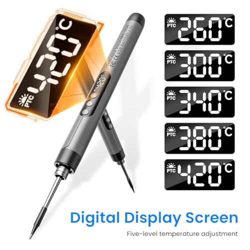 Image of Serplex LCD Soldering Iron Tool Kit with Carry Case Rechargeable 1000mAh Cordless Pen Adjustable Temperature Handheld for Electronics Repairing DIY Assemble 3 PCS