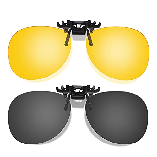 Hifot Clip Solaire 2 pièce, Clip Lunettes de Soleil Polarisées, surlunettes de Soleil pour Hommes Femmes pour la Conduite et Les Activités de Plein air