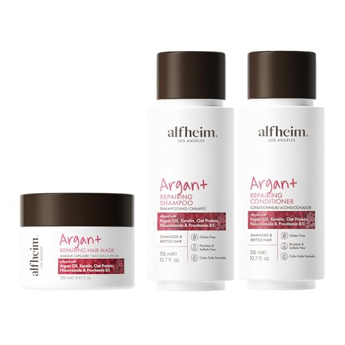ALFHEIM Argan Repairing 3-piece set of shampoo, conditioner and hair mask Deeply Repairs Damaged Hair Intense Hydration & Frizz Control Sulfate & Paraben-Free for Daily Care & Post-Color Treatment