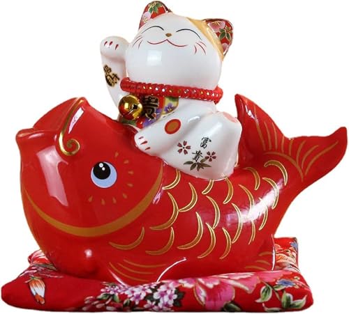 Ceramiczny kot szczęścia, Porcelanowa skarbonka z zawieszką na drobne, ozdoba dekoracyjna do oszczędzania monet
