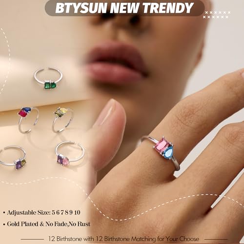 Birthstone Rings for Women Non Tarnish Gold Rings Mothers Day Gifts Birthday Gifts for Teen Girls Dainty 14K Plated Adjustable CZ Stacking Promise Ring Christmas Stocking Stuffers Anniversary Jewelry for Friend Sister Girlfriend Mom
