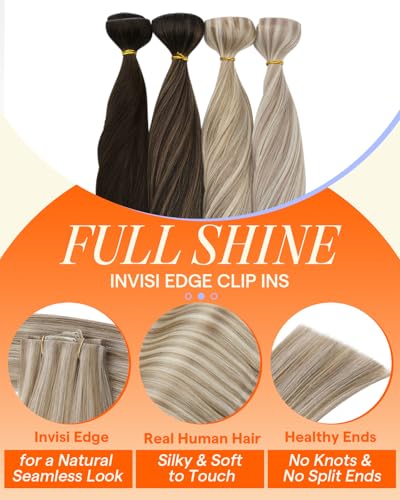 Image of Full Shine Seamless Clip-In Hair Extensions, Platinum Highlights Remy