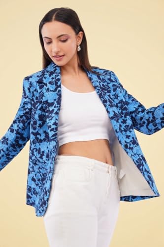 Image of SaintX Women's Premium Denim Textured 4-Way Stretchable Casual Blazer | Chic Regular Fit | Lightweight Summer Friendly | Fully Lined | Office, Travel, Dailywear | (Available in Plus Sizes)