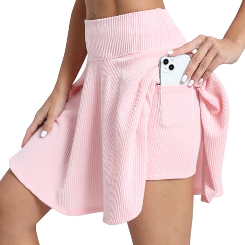 CZRLHYT Skorts Skirts for Women High Waist Athletic Workout Running Skirts Pink S