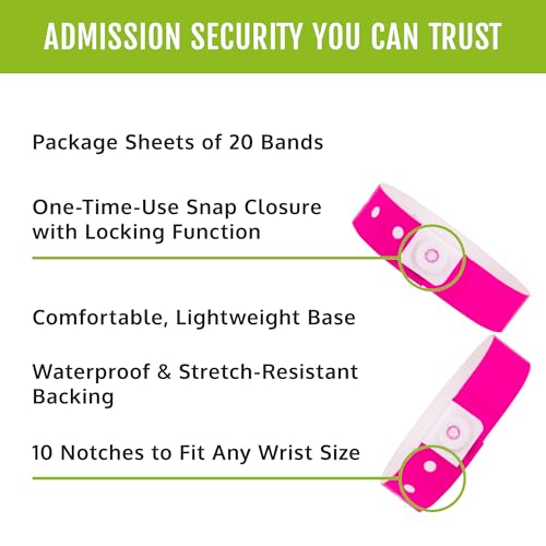 Image of 100 WristCo Neon Pink Plastic Wristbands for Events - Extended Wear, Secure Snap Prevents Reuse - Premium-Grade Bracelets (Pack of 3)