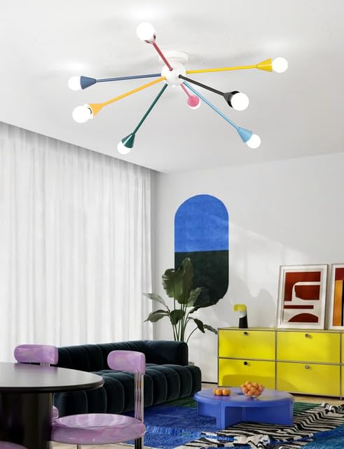 Bunte Deckenleuchte Kinderzimmer, 8-Flammige Deckenlampe im Modernen Sputnik Design, Ø 77cm, Farbige Lampe mit E14 Fassung für Jungen, Mädchen & Spielzimmer