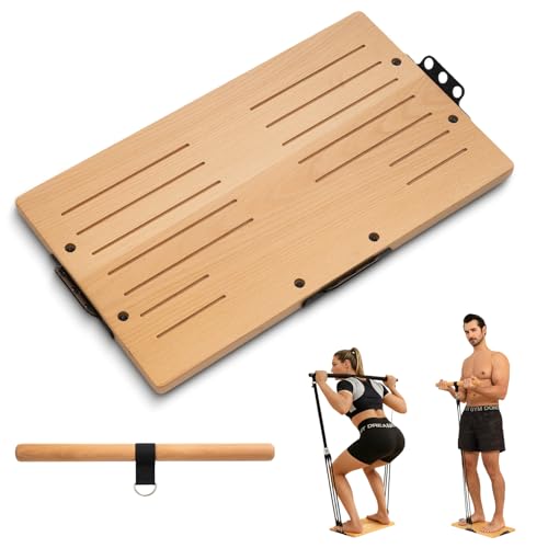 MARCHMARS Resistance Band Foot Plate，Solid Beech Wood Resistance Band Board with Straight Bar Handle，Premium Resistance Band Accessory to Expand Training Options（Resistance bands not included.）