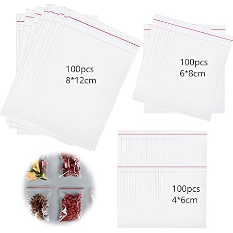 Siwinparts 300 pieces Grip Seal Bags Zip Lock Poly Bags Small Sealed Plastic Bags Clear Reusable Zip Bags Three Sizes 4x6cm 6x8cm 8x12cm Strong Polythene Pouches for Kitchen Food Sweets Jewellery Cover