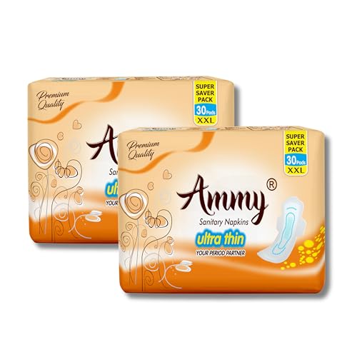 Image of Ammy Super Absorbent Ultra Thin Sanitary Pads - 60 Pcs XXL Size for Heavy Flow | Cottony Soft, Rash-Free, Leak-Lock with 7 Layer Protection & Advanced Gel Lock Feature | Pack of 2