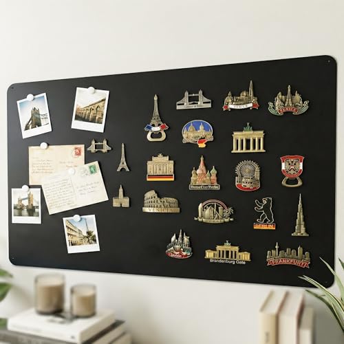 Qiytecno Magnettafel Schwarz Groß 60x90cm: Edles Magnetisch Magnetboard | Metall Magnetwand für Reisemagnete & Souvenirs | Deko Pinnwand Wohnzimmer für Passionierte Sammler