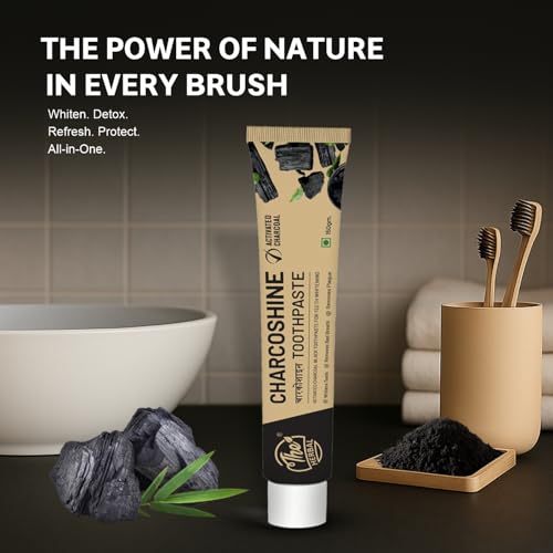 Image of Charcoshine Activated Charcoal Toothpaste 150g | with Bamboo Charcoal & Papaya Extract | Natural Teeth Whitening, Plaque Removal & Fresh Breath | Gentle on Teeth and Gums