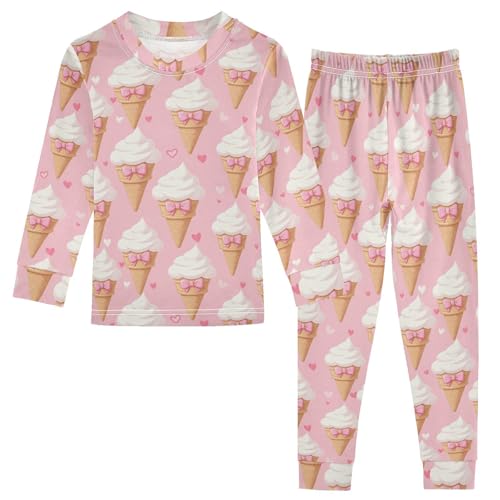 ALAZA Bow Ice Cream Heart Love 2 Piece Pajama Set Long Sleeve Top and Pants Sleepwear Unisex