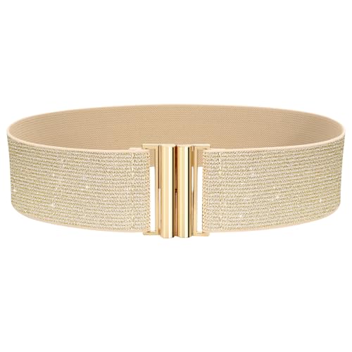 VONMELLI Breiter Elastischer Stretch Gürtel für Damen–Trimmer-Stretchgürtel, Retro Damen Taillengürtel Gold M