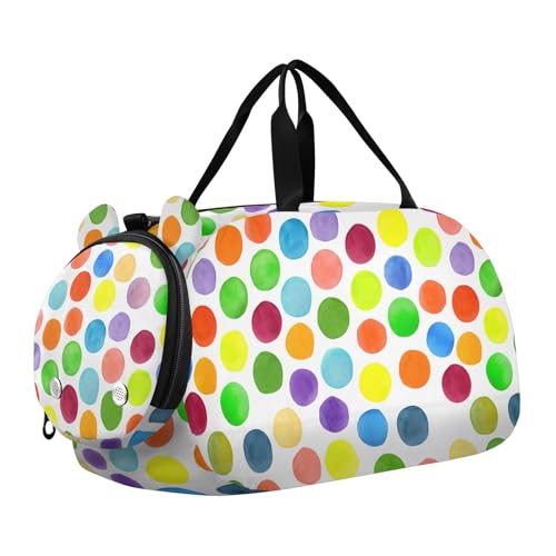 Colorful Dots Kids Travel Duffel Bag for Boys Girls Overnight Weekend Tote Bag with Shoes Compartment for Trip Beach Gym