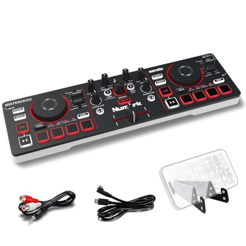 Image of Numark MixTrack Go Compact Bluetooth DJ Controller with Stems Control | 2-Deck DJ Mixer, for Beginners & Mobile DJs, Smart Fader, USB-C, Serato DJ Lite & Algoriddim djay Included, Gen 4