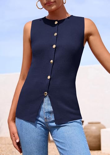 Image of PRETTYGARDEN Women's Sweater Vest Button Down Summer Tank Tops 2026 Sleeveless Knit Vests Fashion Business Casual Outfits