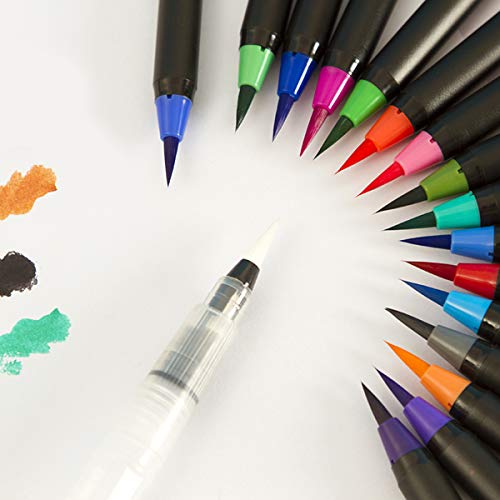 Zwbfu 20 canetas de pincel aquarela vibrantes com dicas de pincel flexível e macio Artistas artistas