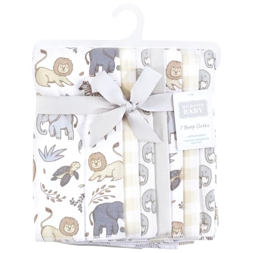 Image of Hudson Baby Unisex Baby Flannel Burp Cloth 7pk, Neutral Safari, One Size