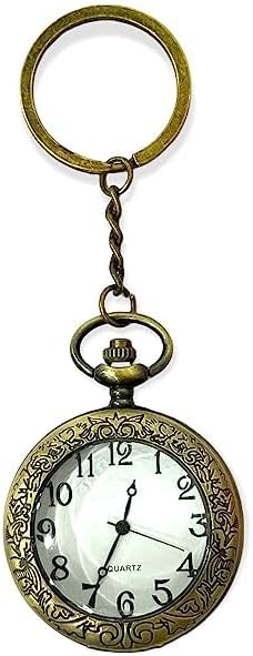 Blue Aura Premium Pocket Watch Metal Keychain Retro Vintage for Gifting With Key Ring Anti-Rust (BA-KWIC-3)