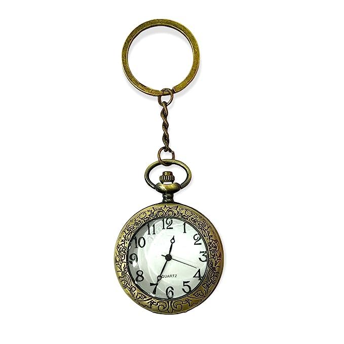 Blue AuraPremium Pocket Watch Metal Keychain Retro Vintage for Gifting With Key Ring Anti-Rust (BA-KWIC-3)