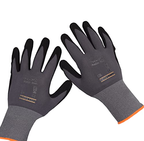 TECH-CRAFT® Guantes de trabajo flexibles táctiles | Guantes de montaje transpirables | Compatible con pantalla táctil | Testado EN388:2016 – 4131X | Guantes protectores (talla 9, 3 pares)