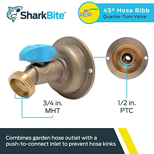 Sharkbite 1/2 X 3/4 Inch Mht 45 Degree Hose Bibb, Quarter Turn, Push To Connect Brass Plumbing Fitting, Pex Pipe, Copper, Cpvc, Pe-Rt, Hdpe, 24630Lf #TOP1
