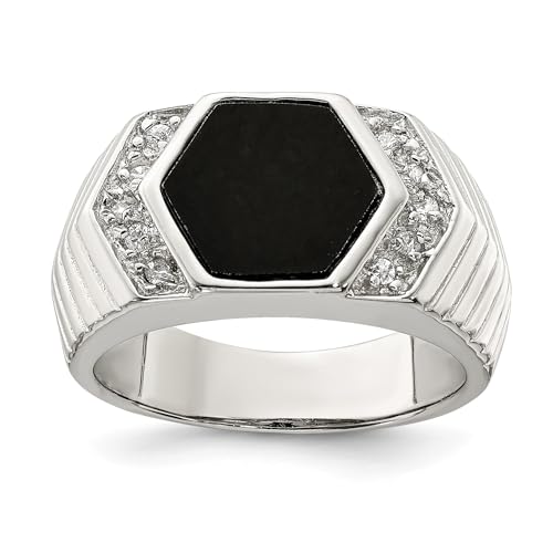 925 Sterling Silver Mens Cubic Zirconia CZ Black Onyx Ring Size 10