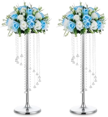 Amazon.com: Crystal Flower Vase Stand, Silver Flower Chandelier Metal ...