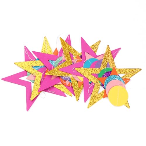 Image of Rainbow Hot-Pink Gold-Star Party-Decoration Garland - 52ft Red-Orange Green-Blue Purple Twinkle Little Star Streamers,Colorful Theme Boy Girl Kids Birthday Supplies, Baby Shower Decor Lasting Surprise