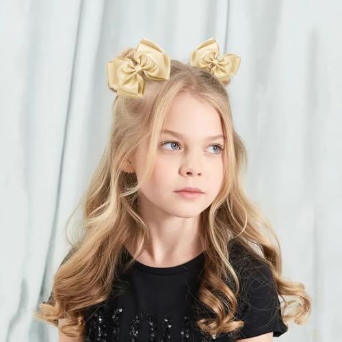 Set de 3 Pinzas para Cabello con Lazos de Satén y Brillo de 4.5 Pulgadas – Clips de Cocodrilo para Niñas, Tocadiscos para Fiesta, Boda y Regalo de Vacaciones (Dorado) miniatura 4