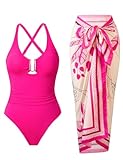 BAWHAHT One Piece Swimsuit Women with Cover Up Set Retro Bathing Suit for Women Tummy Control Beach Wrap Skirt