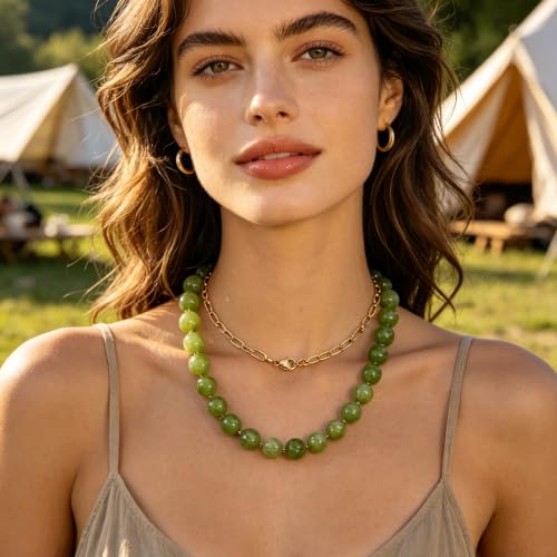Image of GINAZL Natural Stone Beaded Choker Necklace for Women, Chunky Multicolor Gemstone Handmade Necklace, Boho 12MM Bead Summer Beach Jewelry Gifts for Women