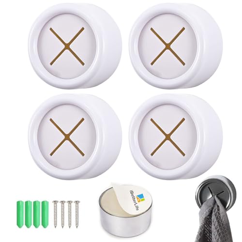 iBetterLife Adhesive Kitchen Towel Hooks - 4 Pack Dish Towel Holder for Cabinet, Push Hand Towel Hook, Dish Cloth Rag Holder for Home Bathrooms, Kitchens, Garages, RV, Within Easy Reach, Matte White