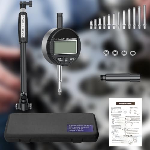 Image of HDLNKAK Digital Dial Indicator Bore Gauges Set (2 inch-6 inch /0.0005 inch)- Black | Cylinder Bore Gauge with Carbide Anvils, Self-Centering, LCD Digital Display for Engines Cylinder Measurement or Machinists