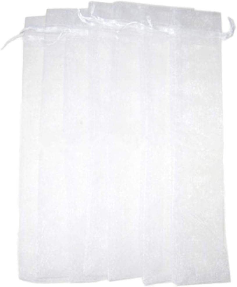 50 Pack Organza Bags Drawstring Organza Bag White Folding Hand Fan Pouch Wine Bottle for Wedding Candy Jewelry Party Favors 26×6cm