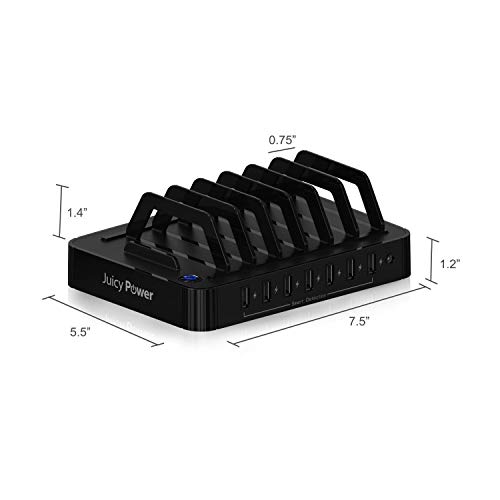 AVLT 7 Port USB Charging Station with Quick Charge for Multiple Devices - 5 Pack 9.8" Micro USB Cables Included - Docking Stations & Device Organizer for Family, Office, Hotel