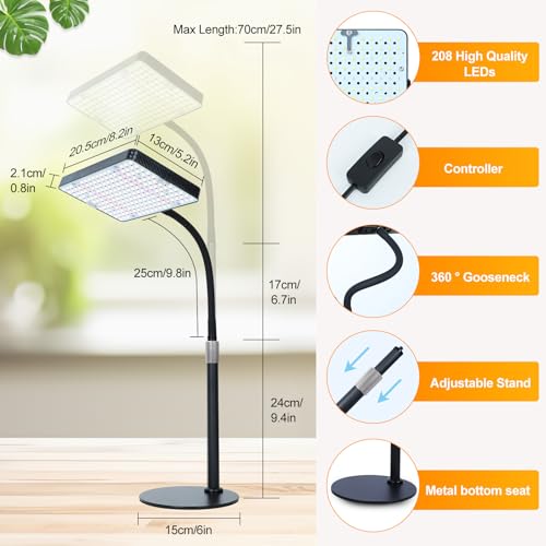 FECiDA Desk Grow Lights for Indoor Plants, Table Top Grow Light UV-IR Full Spectrum, 2000 Lumen LED Bonsai Houseplant Growing Lamp with On/Off Switch, 16"-24" Height Adjustable