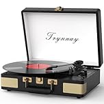 Trynnay Record Player 3 Speed Bluetooth Portable Suitcase Vinyl Player with Built-in Speakers Turntable Enhanced Audio Sound Waxed Leather Vintage Black