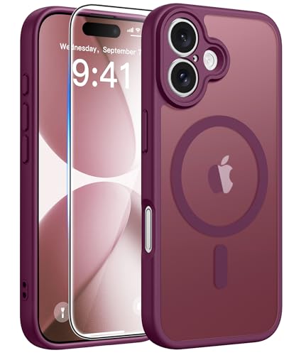Image of FNTCASE for iPhone 17 Case: [Compatible with Magsafe] Translucent Matte Cases with [Full Camera Protection] [Screen Protector] Military Grade Shockproof Protective Phone Cover - Wine Red